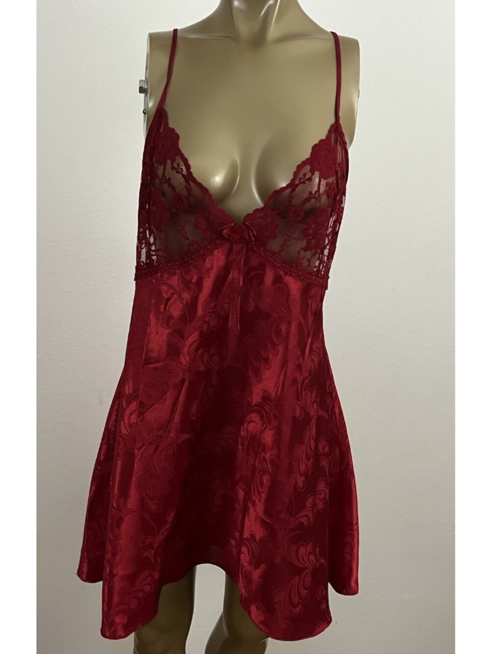 Vintage Intimate Attitudes Women's 3X Red Short Gown Chemise Shiny Wet Satin
